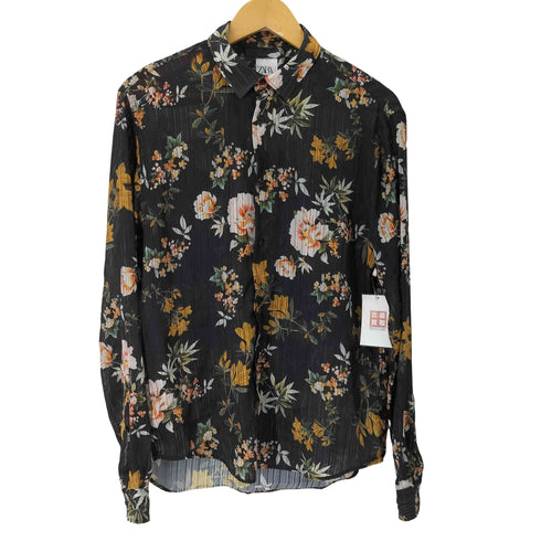 ザラ ZARA RELAXED FIT 花柄 レースシャツ メンズ JPN:S